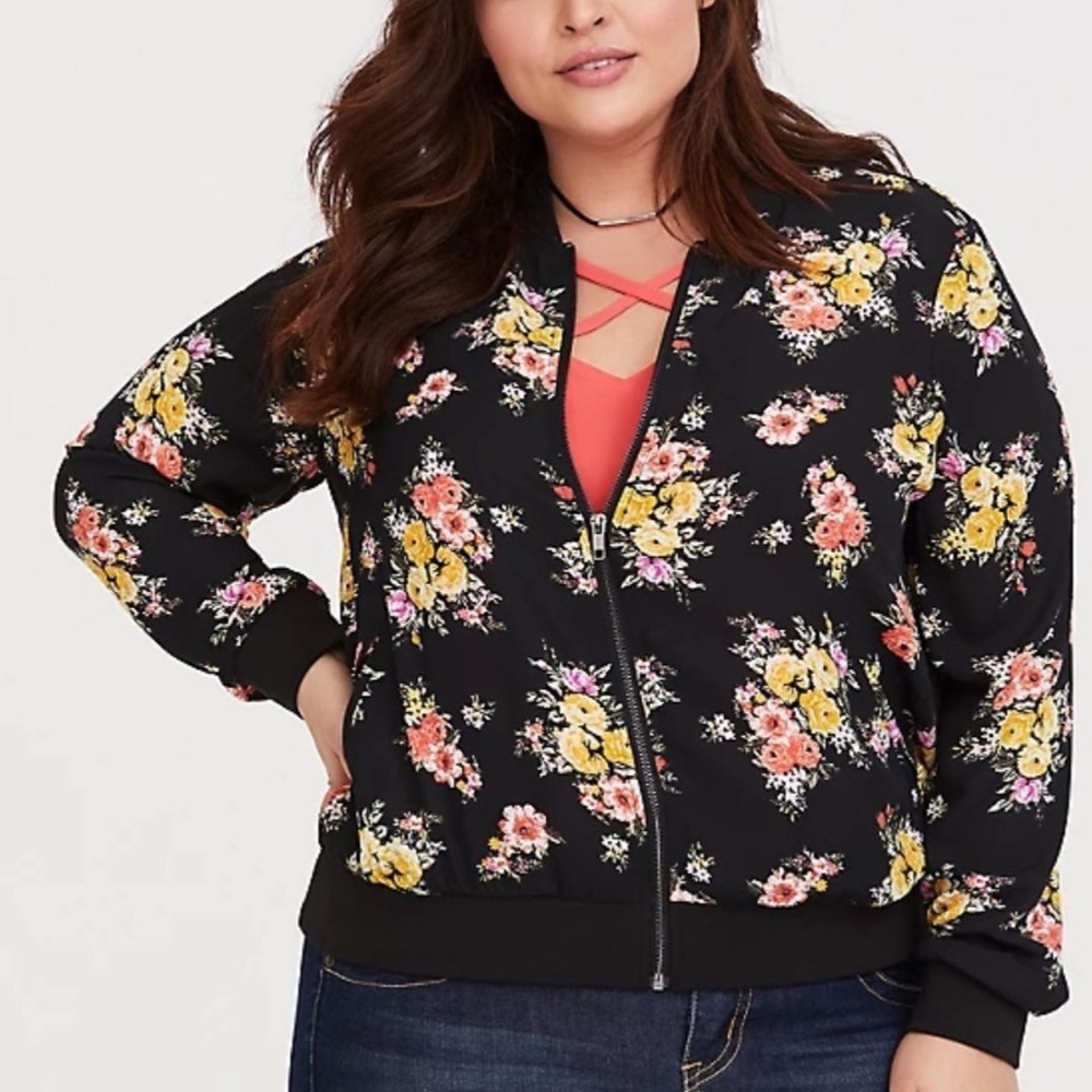Torrid Floral Georgette Bomber Jacket